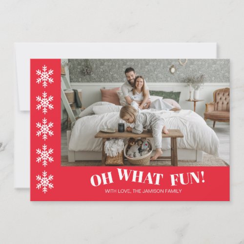Fun Red Trendy Snowflake Christmas Photo  Holiday Card