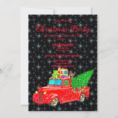 Fun Red Truck Snow Tree Lights Xmas Invitation