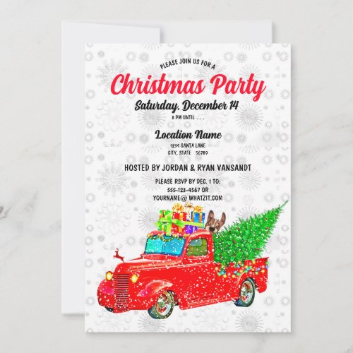 Fun Red Truck White Snow Tree Lights Xmas Party Invitation
