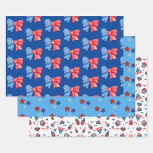 Fun Red White and Blue Designed Wrapping Paper Sheets