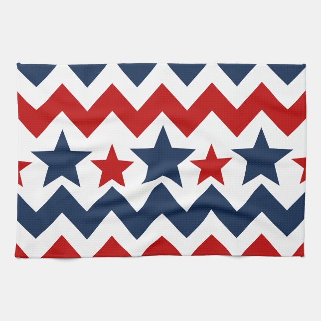 Fun Red White Blue Chevron Stars and Stripes Kitchen Towel (Horizontal)