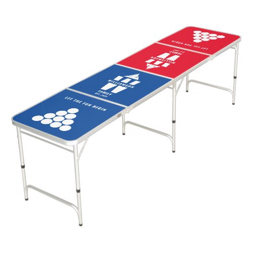 Fun Red White Blue Monogram Family Name Mountains Beer Pong Table