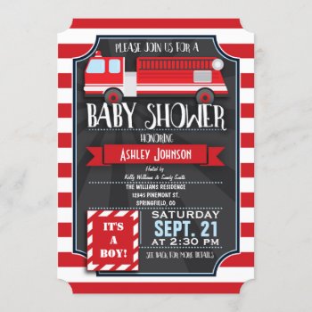 Fun  Red  & White Fire Truck Boy Baby Shower Invitation by Card_Stop at Zazzle
