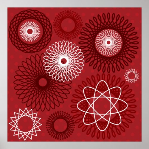 Fun Red White Geometric Pattern Spirograph Design Poster