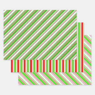 Fun Red, White, Green Christmas-Inspired Patterns Wrapping Paper Sheets