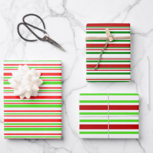 Fun Red, White, Green Christmas Inspired Patterns Wrapping Paper Sheets
