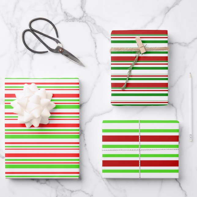 Fun Red, White, Green Christmas Inspired Patterns Wrapping Paper Sheets (Front)