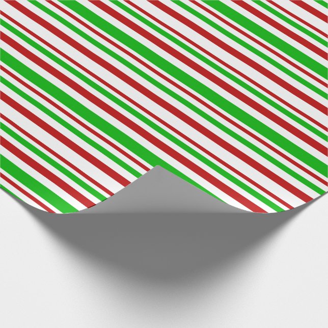 Fun Red, White, Green Christmas Style Lines Wrapping Paper (Corner)