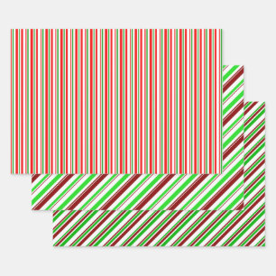 Fun Red, White, Green Christmas Themed Patterns Wrapping Paper Sheets
