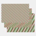 [ Thumbnail: Fun Red, White, Green Christmas-Themed Striped Wrapping Paper Sheets ]