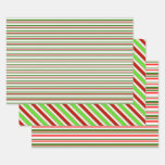 [ Thumbnail: Fun Red, White, Green Colored Christmas Inspired Wrapping Paper Sheets ]