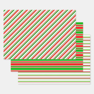 Fun Red, White, Green Colored Christmas-Inspired Wrapping Paper Sheets