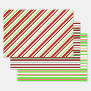 Fun Red, White, Green Colored Christmas-Inspired Wrapping Paper Sheets