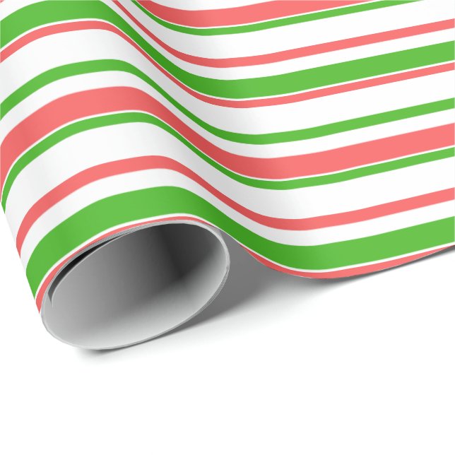 Fun Red, White, Green Lined/Striped Pattern Wrapping Paper (Roll Corner)