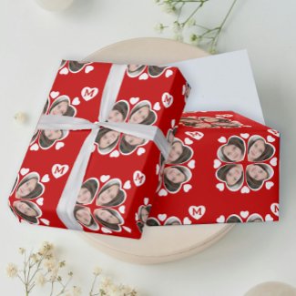 Fun Red White Heart Four Leaf Clover Photo Pattern