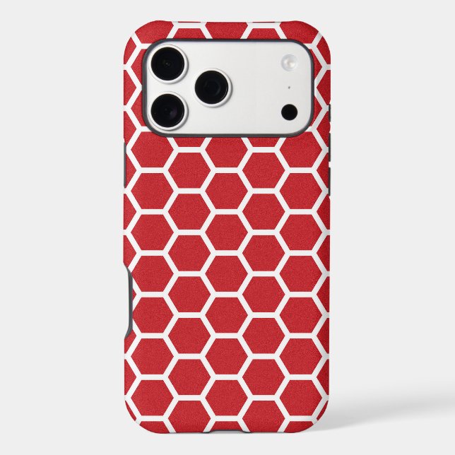 Fun red white hexagon pattern  iPhone case (Back)