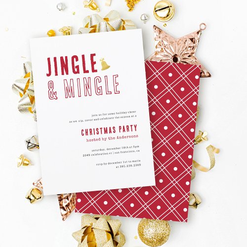 Fun Red  White Jingle  Mingle Christmas Party Invitation