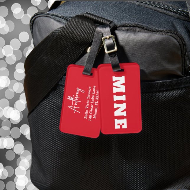 Fun Red White MINE Personalized Luggage Tag (Creator Uploaded)