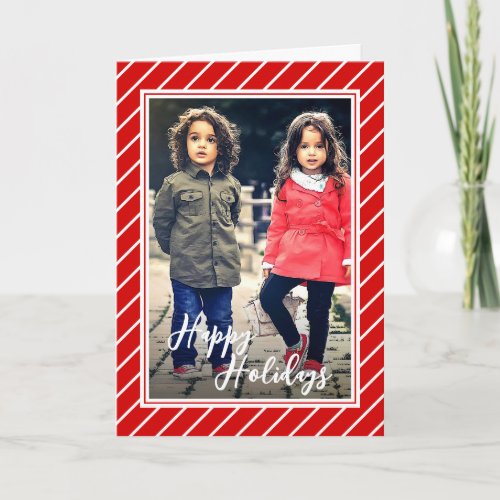 Fun Red White Peppermint Candy Cane Stripe Holiday Card
