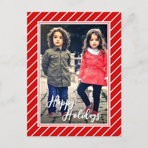 Fun Red White Peppermint Candy Cane Stripe Holiday Postcard