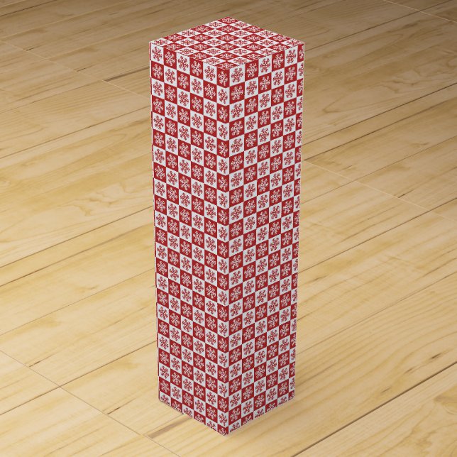 Fun Red & White Snowflake Pattern Christmas Gift Wine Box (Front)