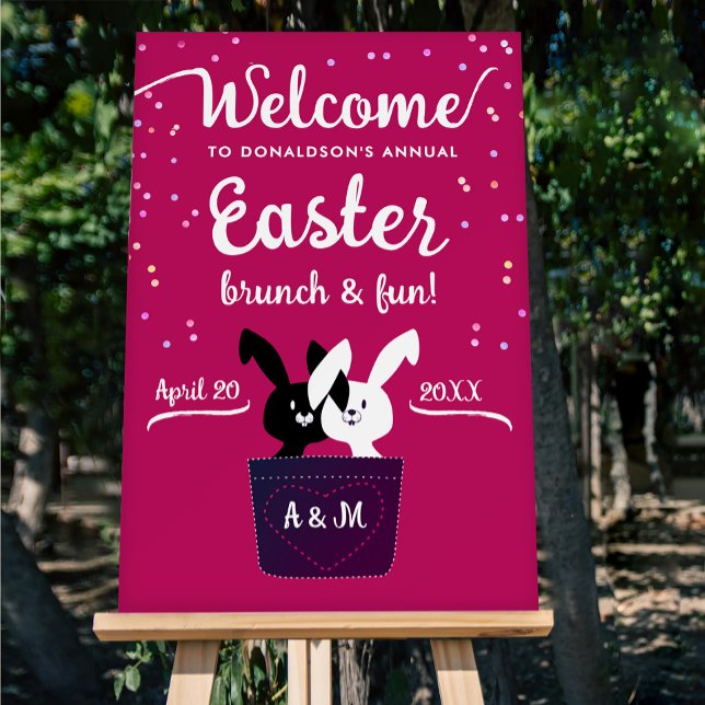 Fun Red With Black White Bunnies Easter Welcome Foam Board (Creator Uploaded)