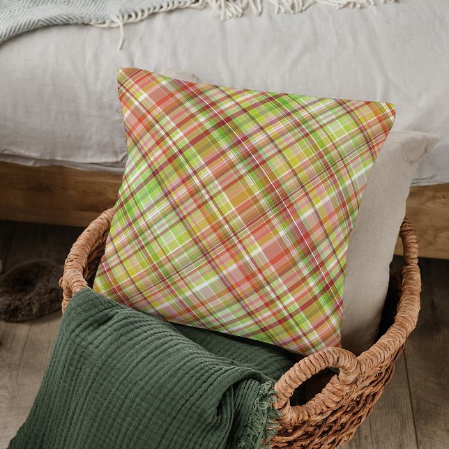 Fun Red Yellow Lime Green Gingham Plaid Pattern Throw Pillow (Creator Uploaded)