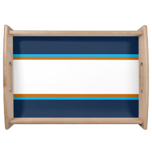Fun Refined Navy Blue Brown White Racing Stripes Serving Tray