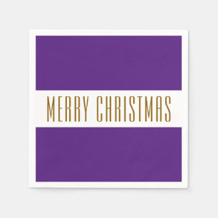 Fun Regal Purple White MERRY CHRISTMAS Stripes Napkins