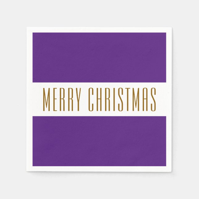 Fun Regal Purple White MERRY CHRISTMAS Stripes  Napkins (Front)