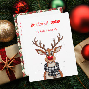 Fun reindeer Rudolph christmas wishes Postcard
