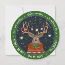 Fun Reindeer Tangled Christmas Lights Ugly Sweater Invitation