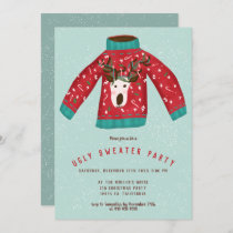 Fun reindeer ugly sweater Christmas illustration Invitation
