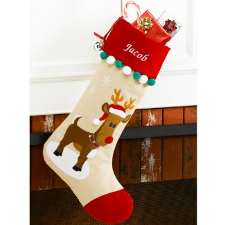 Fun Reindeer Velvet Character Christmas Stocking