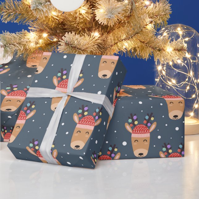 Fun Reindeer With Christmas Lights Wrapping Paper (Holidays)