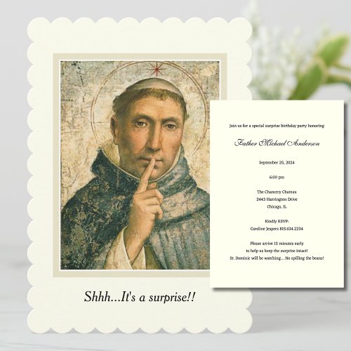 FUN RELIGIOUS SAINT DOMINIC SURPRISE PARTY EVENT INVITATION