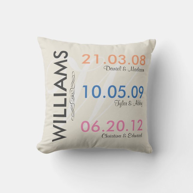 Fun Remember Your Childrens Wedding Dates Throw Pillow (Front)