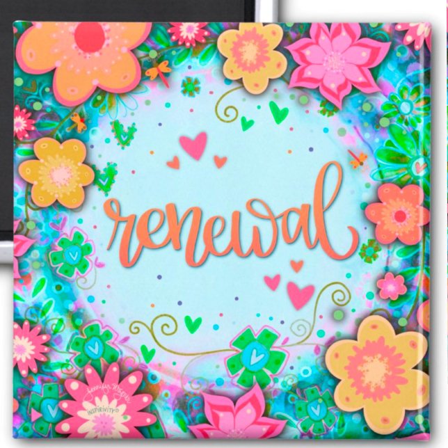 Fun Renewal Blue Floral Modern Inspirivity Magnet (Creator Uploaded)