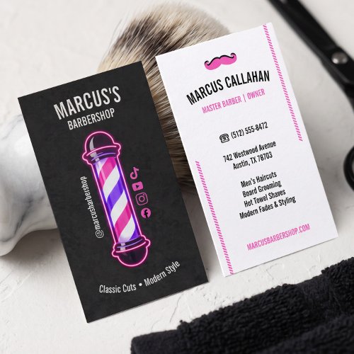 Fun Reto Neon Men Barber Shop Pole Hair Stylist  Business Card