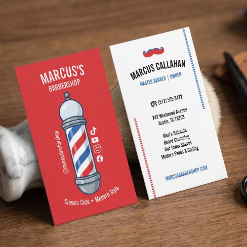 Fun Reto Vintage Men Barbershop Pole Hair Stylist  Business Card