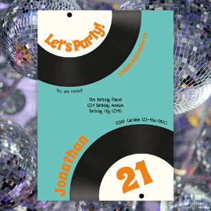 Fun Retro 21st Birthday 90s Music Vinyl Record Invitation