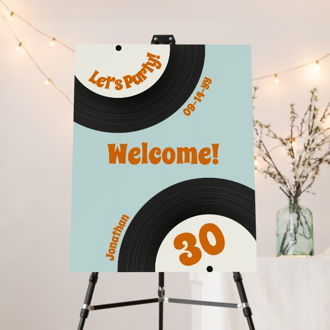 Fun Retro 30th Birthday Vinyl Record Welcome Sign (In Situ (Stand))
