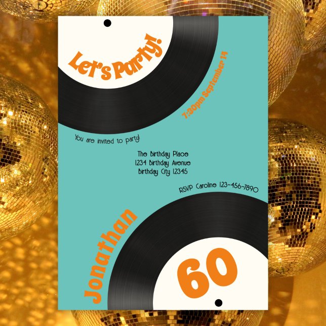 Fun Retro 60th Birthday 70s Music Vinyl Record Invitation (Creator Uploaded)