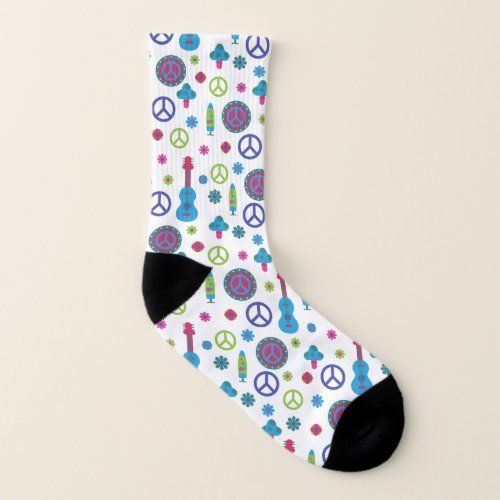 Fun Retro 70s Peace Love  Music Colorful Socks