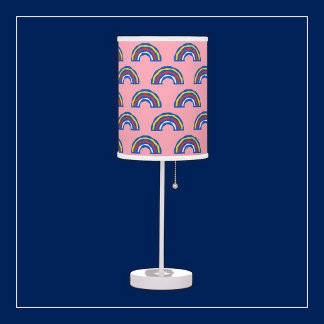 Fun Retro 80s Primary Color Rainbows on Cute Pink Table Lamp