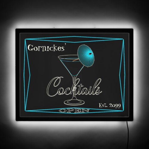 Fun Retro Aqua Cocktail Bar Pub LED Sign