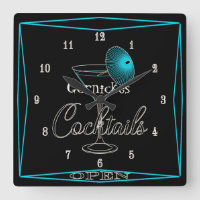 Fun Retro Aqua Cocktail Bar Pub Wall Clock