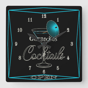 Fun Retro Aqua Cocktail Bar Pub Wall Clock