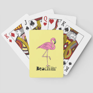 Fun Retro Beach Sunny Beachin' pink flamingo Poker Cards