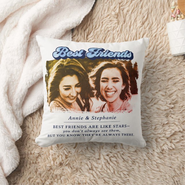 Fun Retro Best Friends Photo Throw Pillow (Blanket)